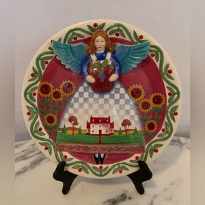 Vintage Jim Shore Heartwood Creek FALL Angel Plate 2004 Decorative 3D Relief